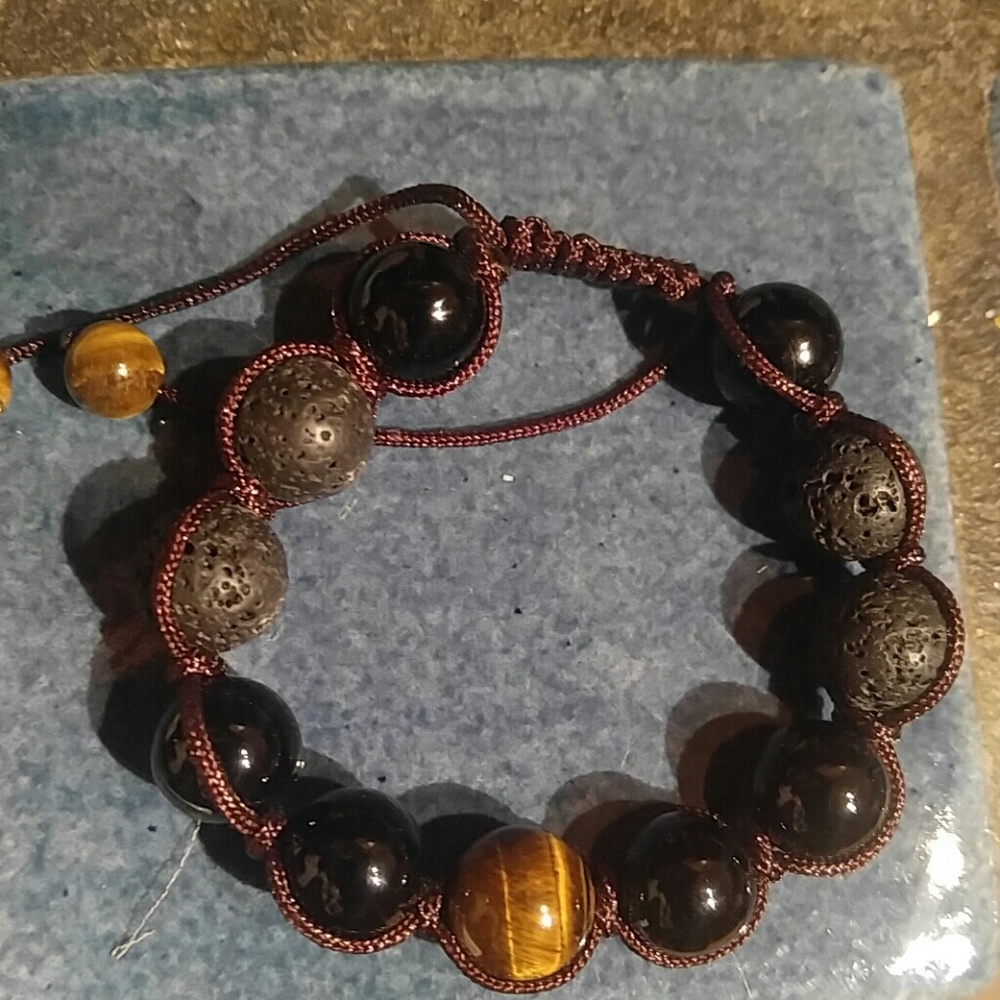 Obsidean, Black Volvanic Lava  Tigers eye bracelet